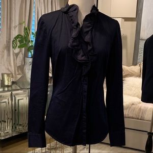 Ann Taylor navy blue top with ruffles size 2.  Excellent condition